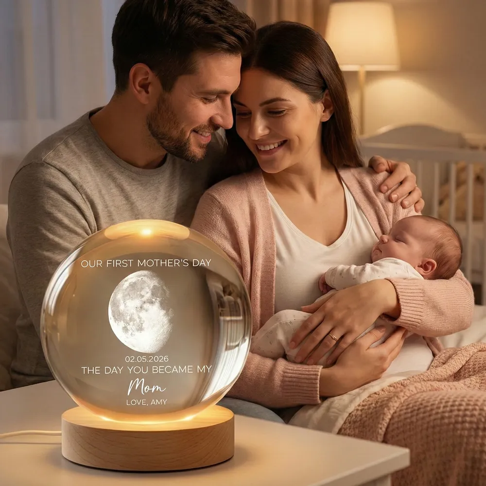 Personalized K5 Globe Lamp with Custom Moon Phase, First Mother's Day Keepsake Night Light, Unique Gift for Mom - Image 2