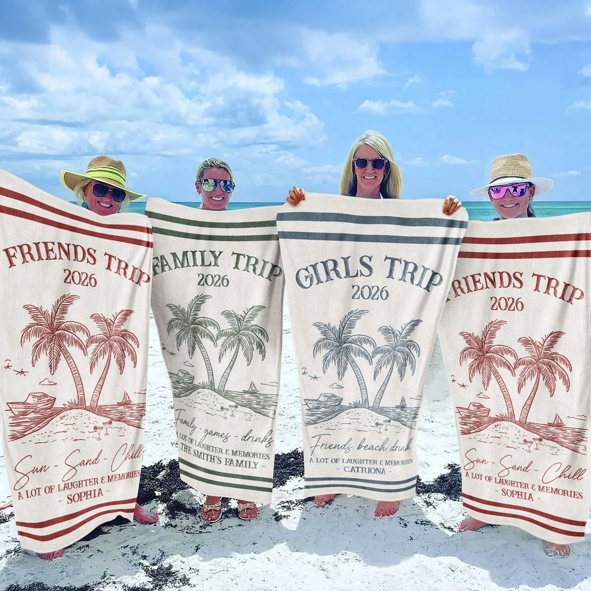 Personalized Beach Towel, Sun Sand Chill Coastal Design, A Unique Custom Gift for Family or Friends
