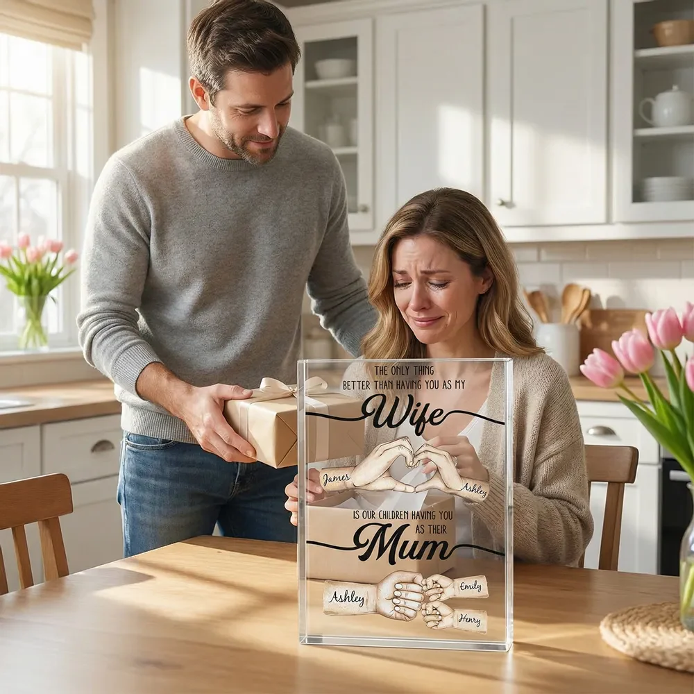 Rectangle Acrylic Block Plaque Personalized for Wife, Sweet Mom Keepsake with Hand Heart and Fist Bump Art, Unique Gift - Image 4