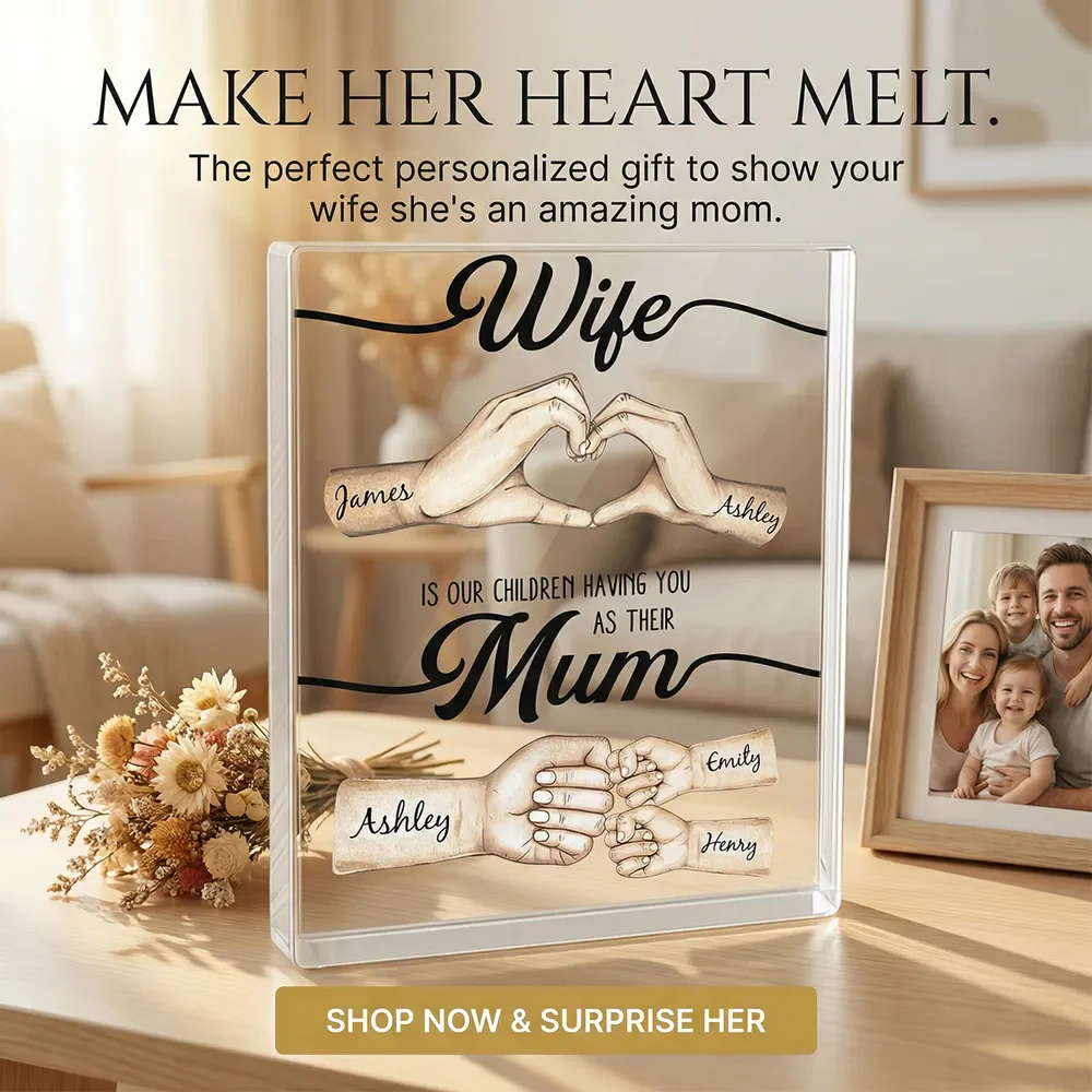 Rectangle Acrylic Block Plaque Personalized for Wife, Sweet Mom Keepsake with Hand Heart and Fist Bump Art, Unique Gift - Image 7