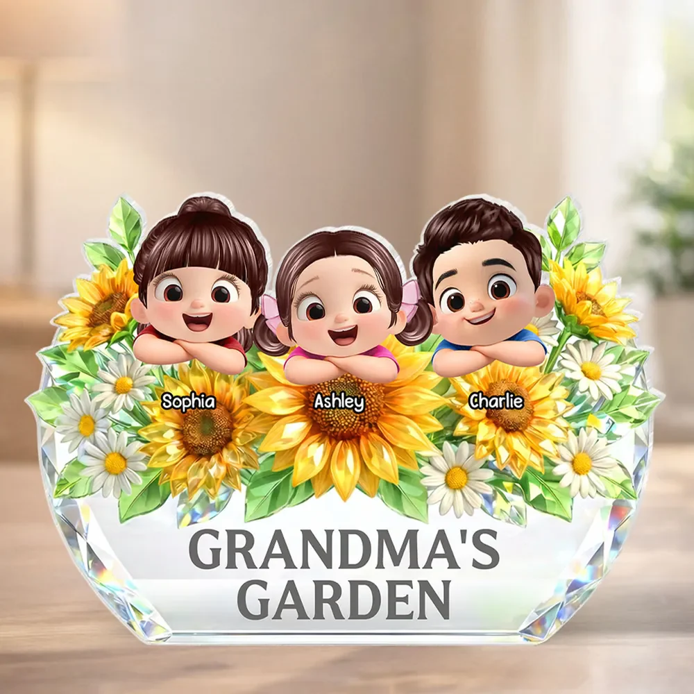 Personalized Shaped Acrylic Block Plaque Grandma's Garden Sunflower Decor - Unique Gift for Grandma, Sweet Keepsake - Image 3