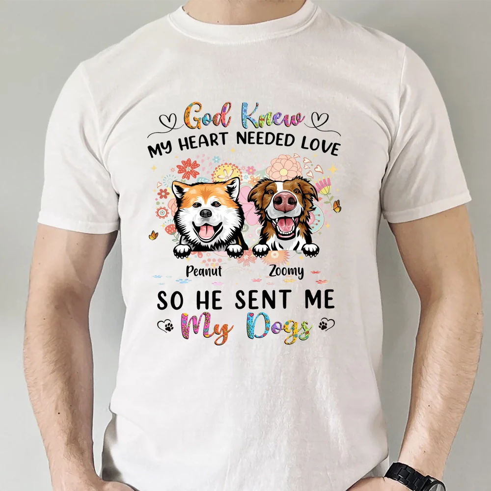 Classic Tee God Knew My Heart Needed Love, Cute Dog Illustration, Personalized Print, Unique Gift for Dog Mom or Dad - Image 4