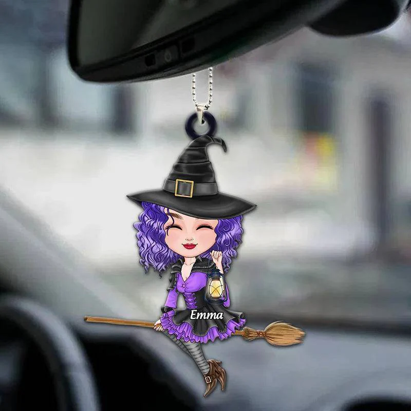 Car Ornament - Witch Riding Broom - Personalized Halloween Gift - Image 3