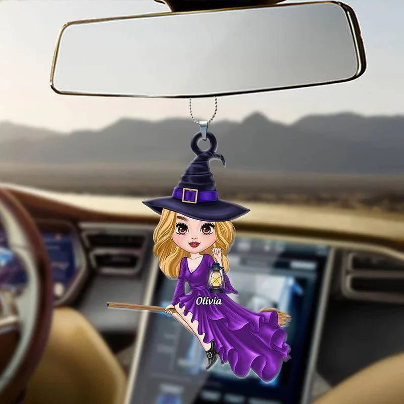 Car Ornament - Witch Riding Broom - Personalized Halloween Gift - Image 4