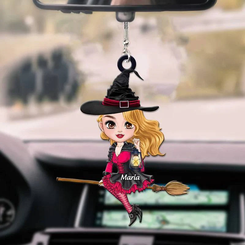 Car Ornament - Witch Riding Broom - Personalized Halloween Gift - Image 5