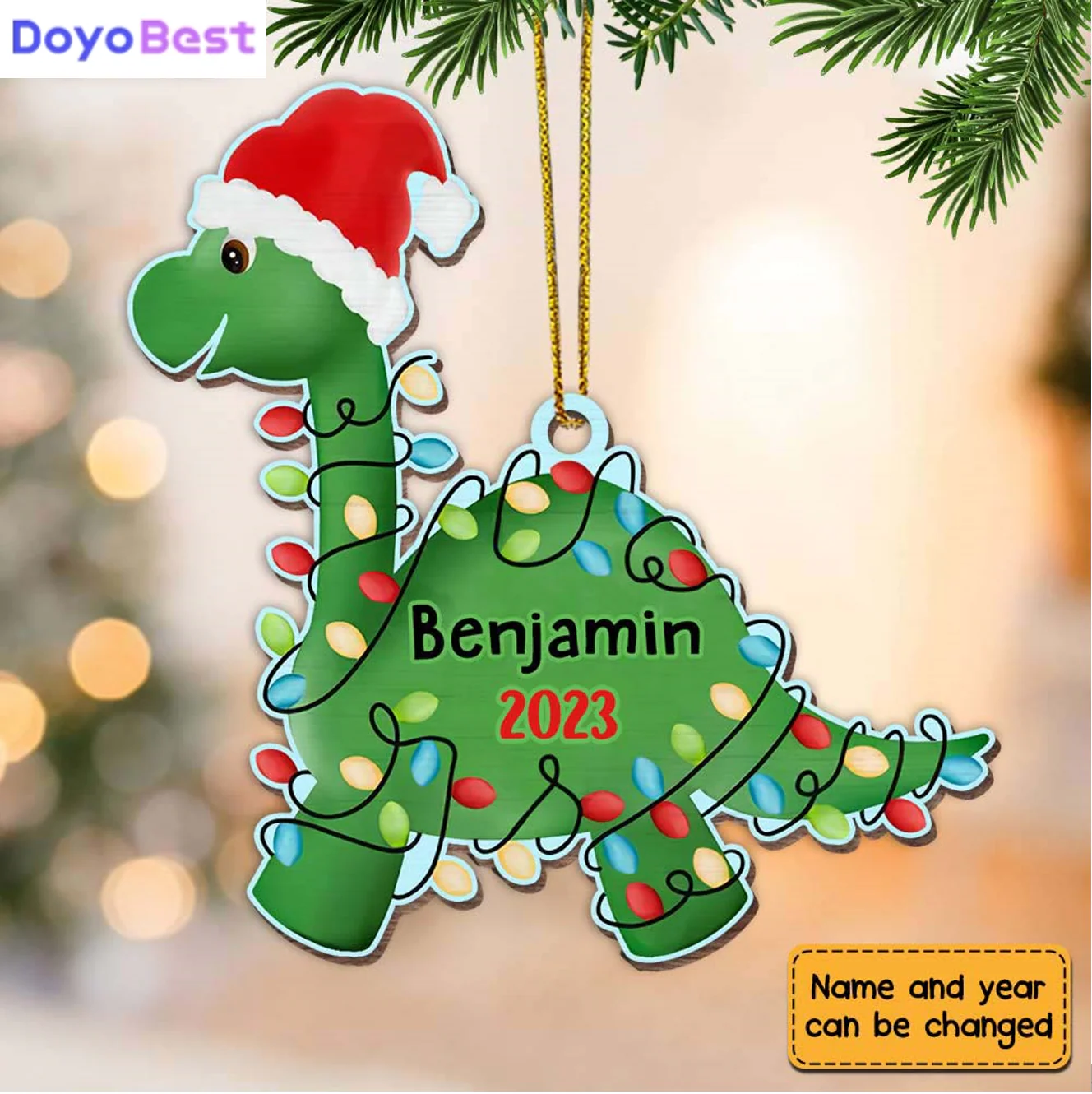 Dinosaur Christmas Wooden Ornament For Grandson (nontoxic, safe and reliable to use) - Image 3