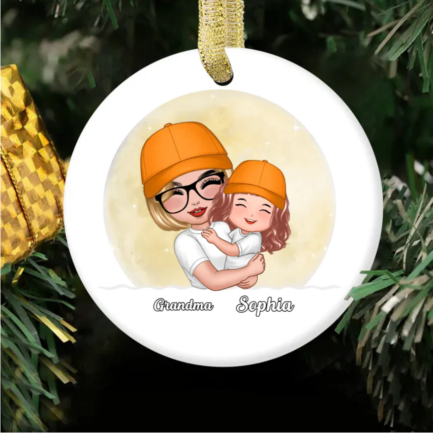 Gift for Grandkid & Grandma - Grandma Mom Hugging Kid - Personalized Custom Ornament, Keychain,Plaque and Pillow - Image 4
