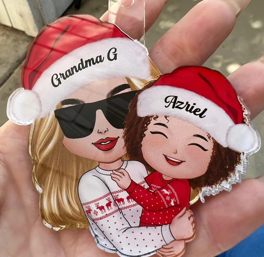 Gift for Grandkid & Grandma - Grandma Mom Hugging Kid - Personalized Custom Ornament, Keychain,Plaque and Pillow - Image 7