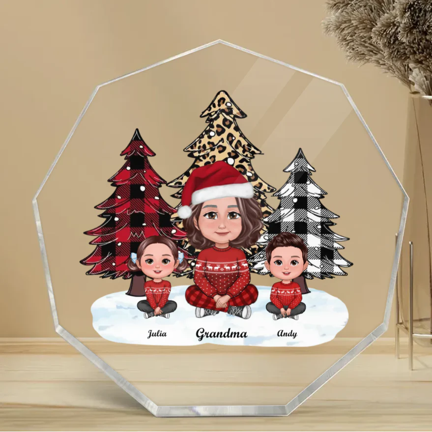 Leopard Checkered Pattern Christmas Tree Grandma And Grandkids Personalized Acrylic Ornament - A Unique and Personalized Gift - Image 3