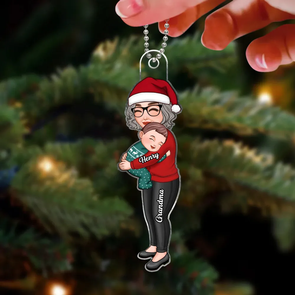 Cute Grandma & Grandkid Hugging - Gift For Grandkids & Grandma - Personalized Acrylic Ornament - Image 10