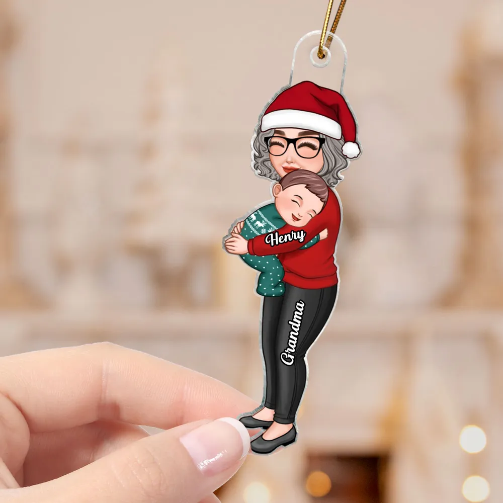 Cute Grandma & Grandkid Hugging - Gift For Grandkids & Grandma - Personalized Acrylic Ornament - Image 11
