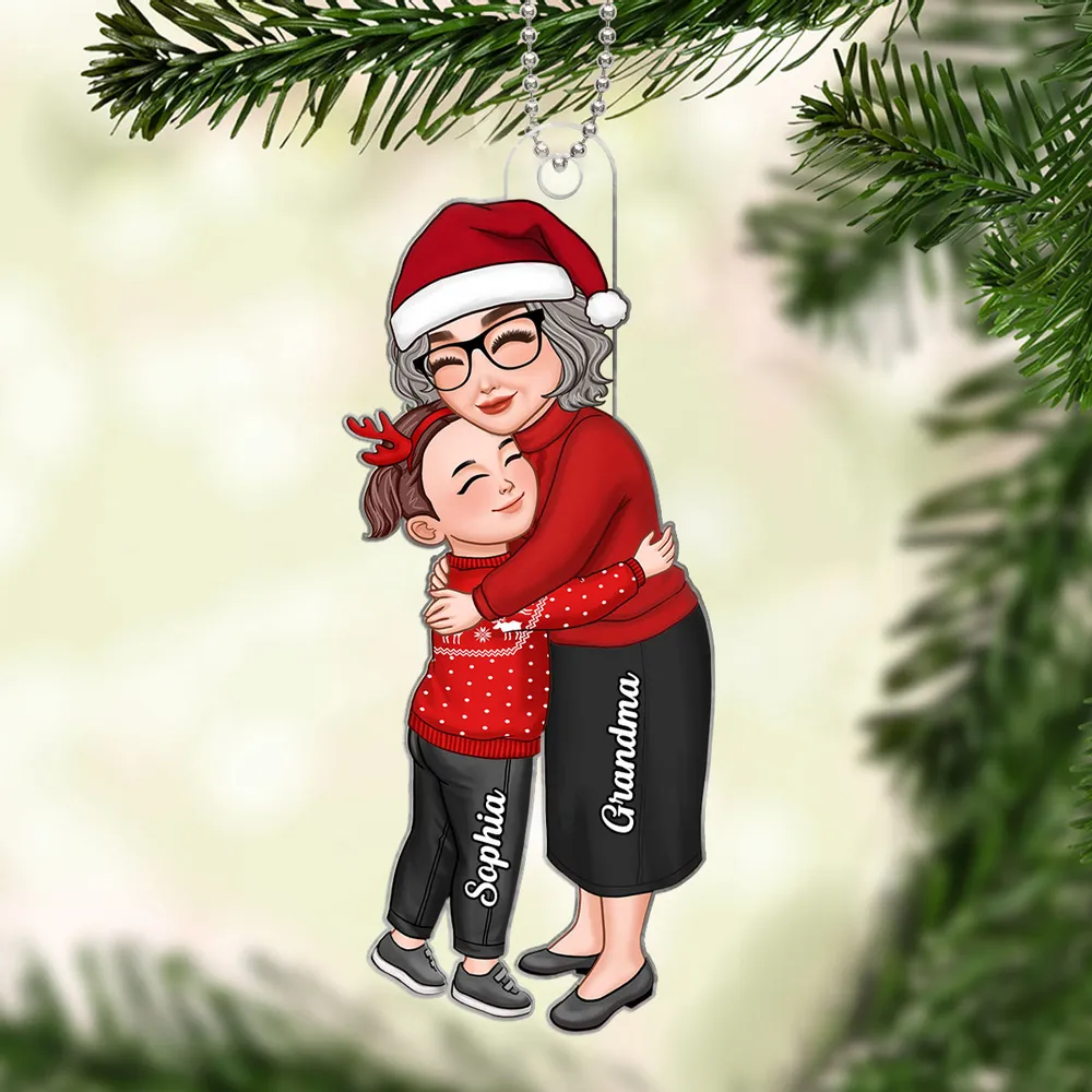 Cute Grandma & Grandkid Hugging - Gift For Grandkids & Grandma - Personalized Acrylic Ornament - Image 13