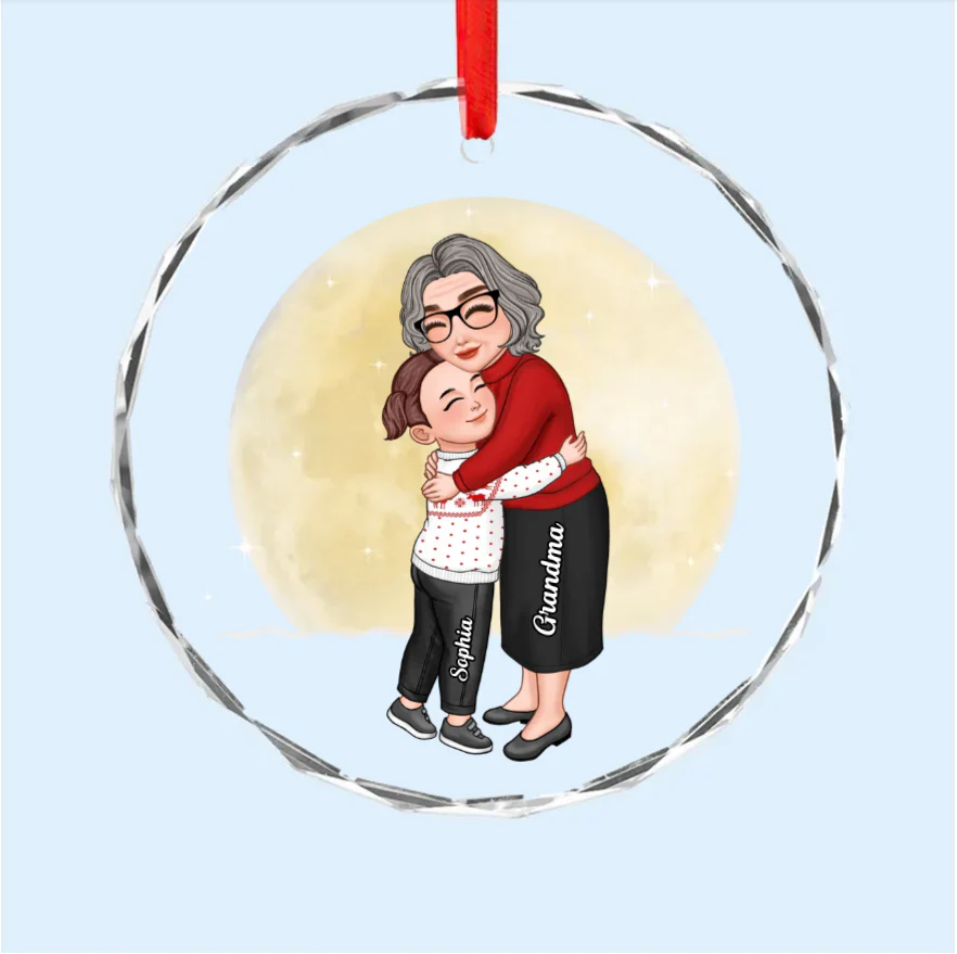 Cute Grandma & Grandkid Hugging - Gift For Grandkids & Grandma - Personalized Acrylic Ornament - Image 4