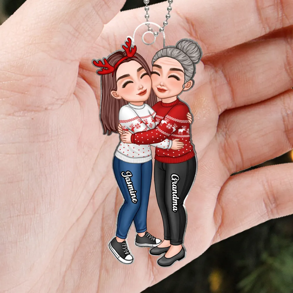 Cute Grandma & Grandkid Hugging - Gift For Grandkids & Grandma - Personalized Acrylic Ornament - Image 9
