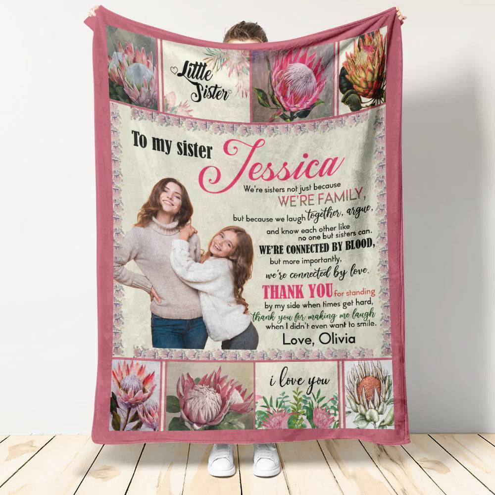 Personalized Custom Blanket For Sisters - My Sister Protea Flower Connected By Love - Image 2