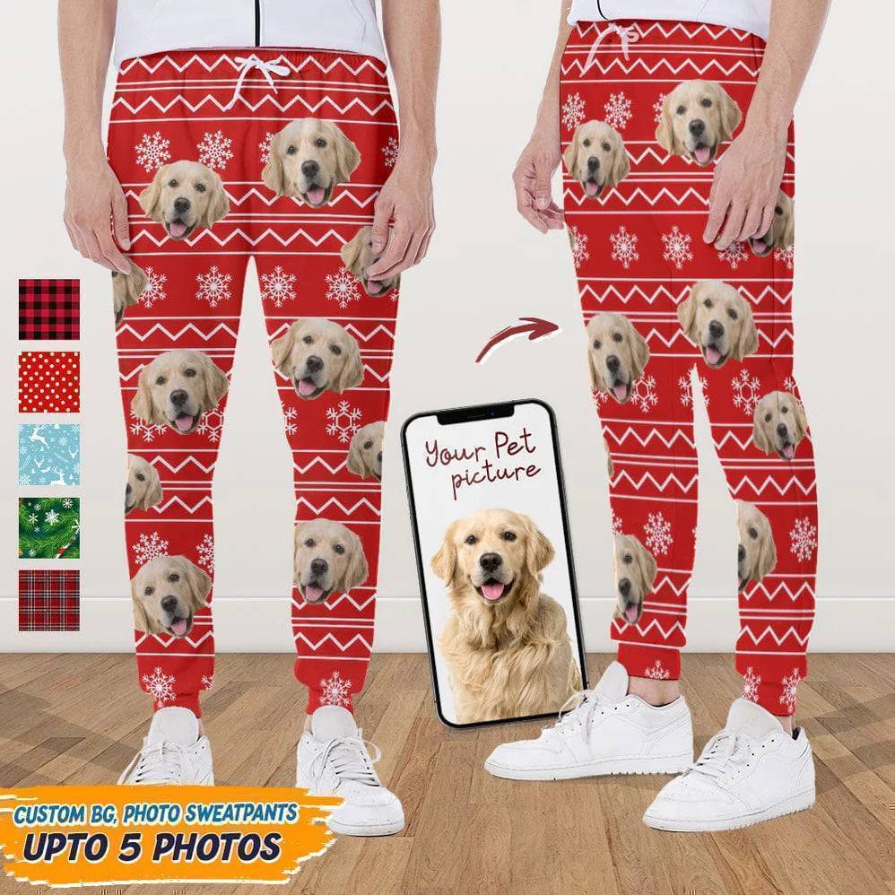 Custom Photo With Christmas Pattern Dog Men and Women's Sweatpants - Any Dog Lover Will Be Moved By This Gift - Image 3