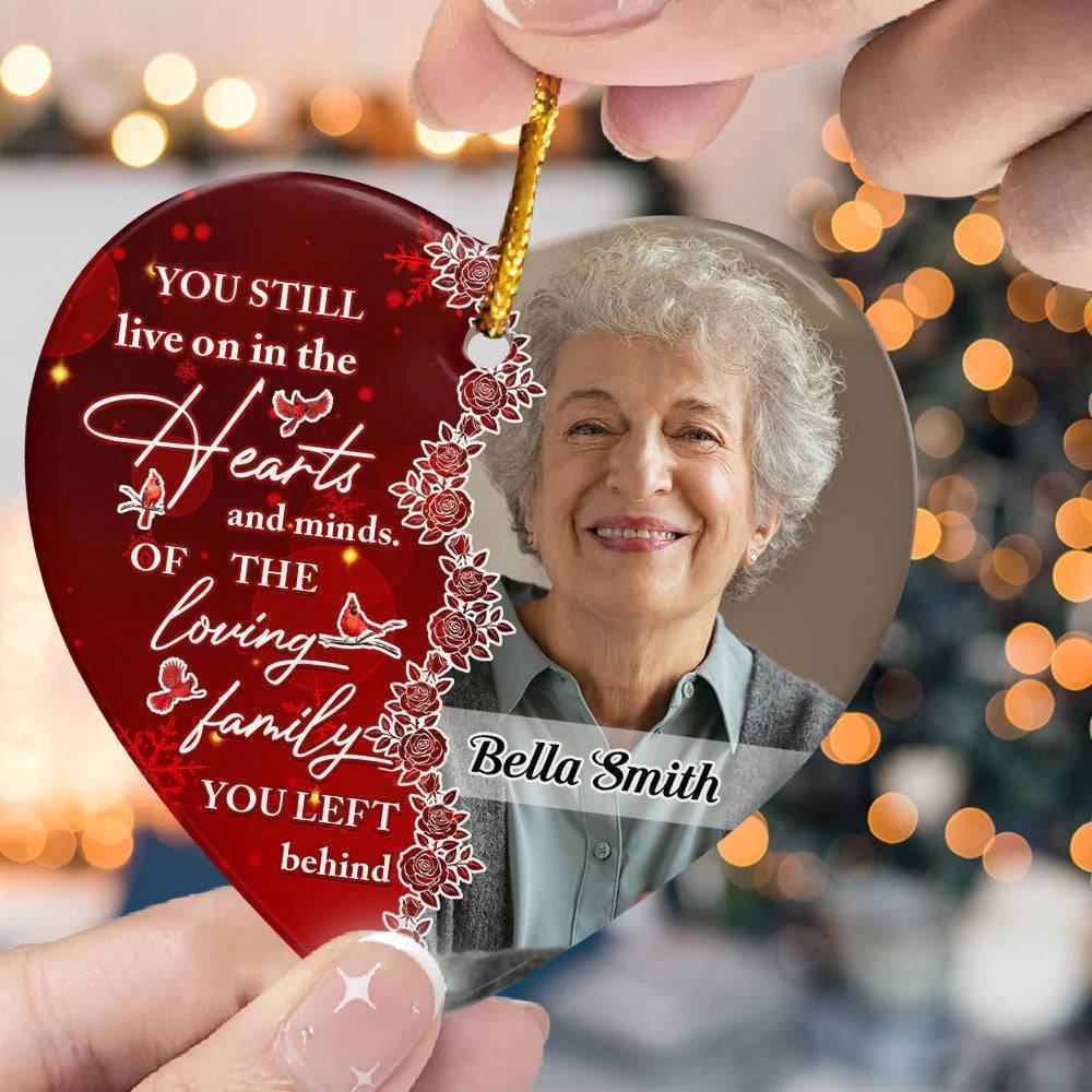 Acrylic Ornament Memorial Heart - Custom Photo, Deep Red Floral, Holiday Tree Keepsake - Unique Gift for Family
