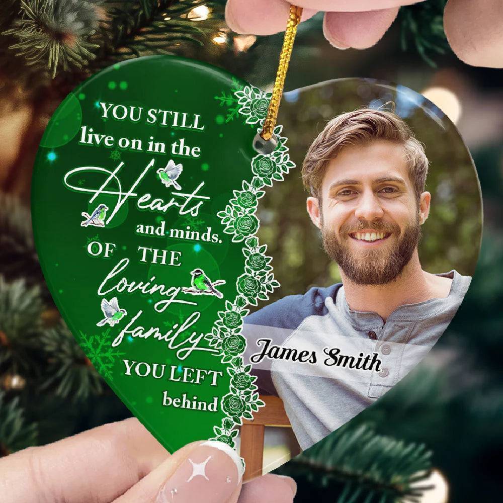 Acrylic Ornament Memorial Heart - Custom Photo, Deep Red Floral, Holiday Tree Keepsake - Unique Gift for Family - Image 4