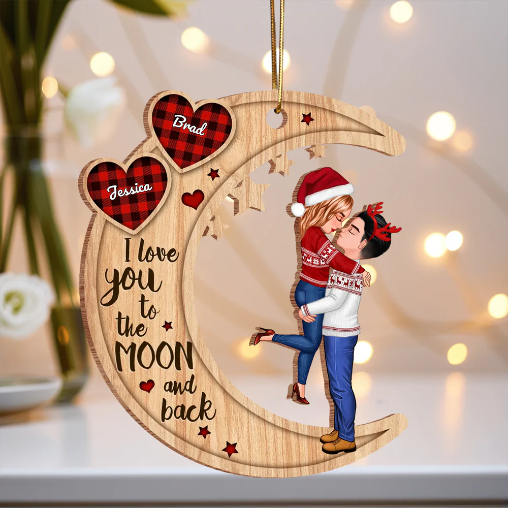 Couple Hugging On Heart Pattern Moon - Personalized Wooden Ornament - Gift For Firefighter,Police,Nurse,Chef,Teacher,Flight,Military,Animal Control,Worker - Image 3