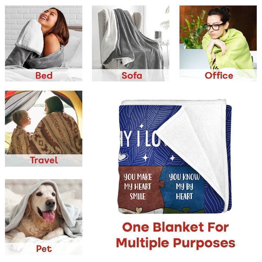 Personalized Custom Blanket - 12 Reasons Why I Love You - Gift For Spouse, Husband, Wife, Couple - Image 3