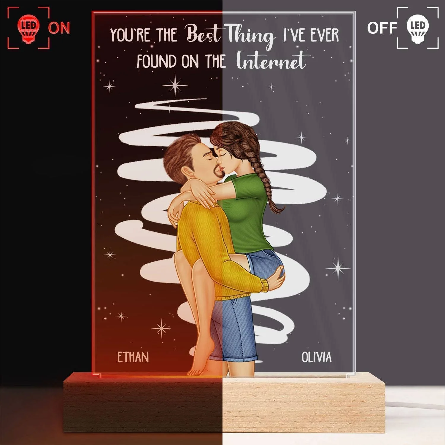 Love's Glow - Personalized Kissing Couple 3D LED Light with Wooden Base - Romantic Gift for Couples - Ideal for Valentine's & Anniversaries - Image 3