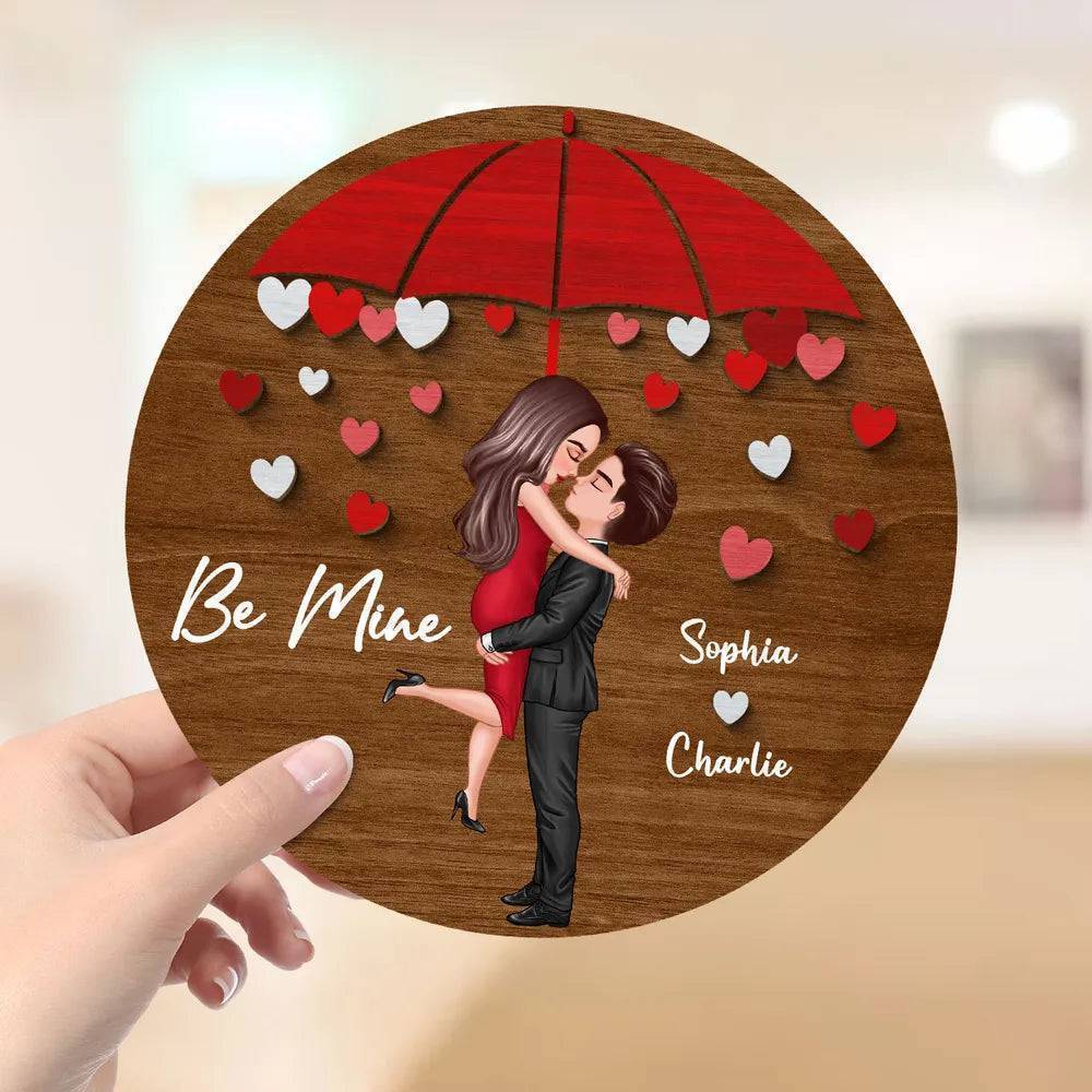 Rainy Romance - 'Umbrella Kiss' Personalized Wooden Plaque - A Cherished Gift for Couples on Anniversaries & Valentine's - Image 3