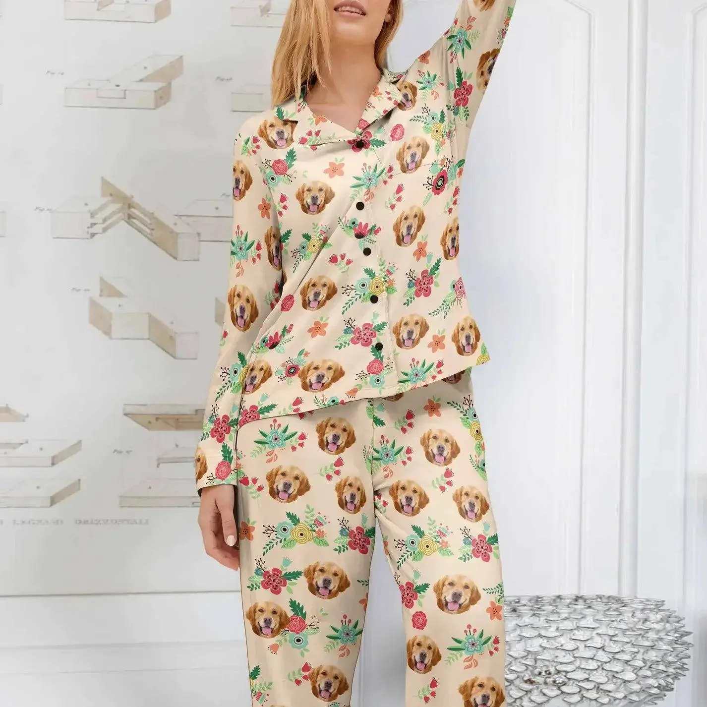Custom Pet Face Flower - Personalized Photo Women's Pajamas Set- Ideal for You or as a Gift - Image 4
