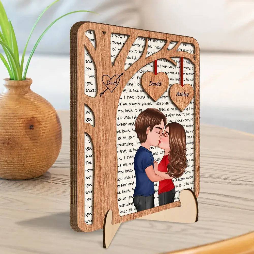 Love's Silhouette - Engraved Kiss Under the Tree Plaque with Alphabet Backdrop - Personalized Romantic Wooden Art - Image 3