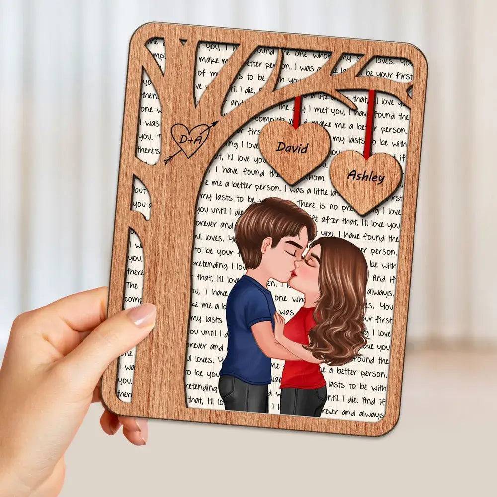 Love's Silhouette - Engraved Kiss Under the Tree Plaque with Alphabet Backdrop - Personalized Romantic Wooden Art - Image 4