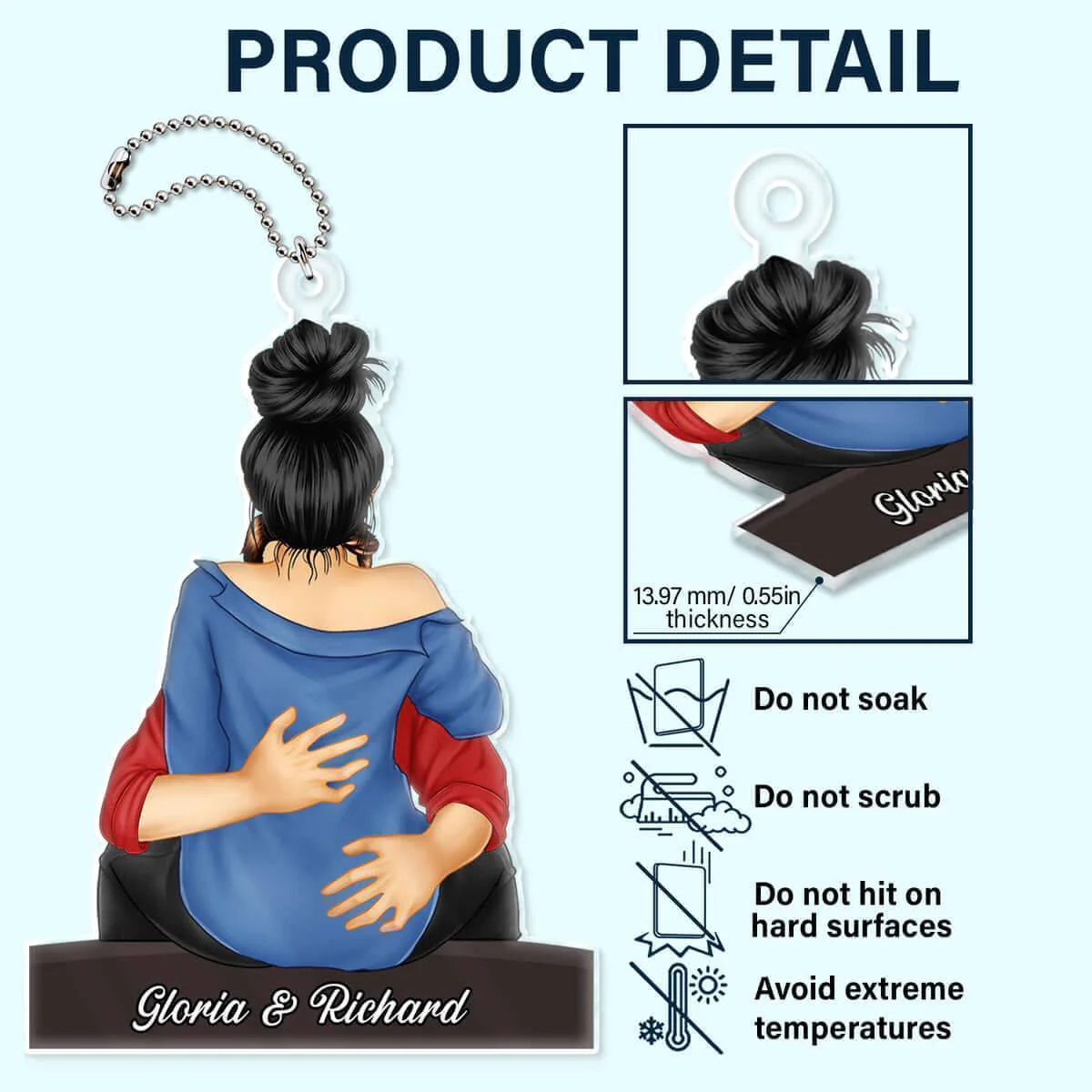 Embrace of Love - Personalized Acrylic Car Hanger for Couples - Ideal for Valentine's & Anniversary Celebrations - Image 3