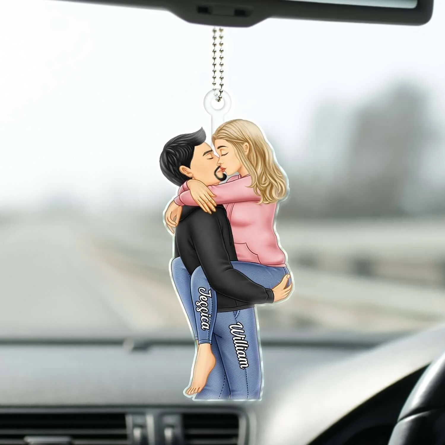 Couple Kissing - ‘Forever Yours’ Personalized Acrylic Car Hanger - Romantic Gift for Valentine's & Anniversaries