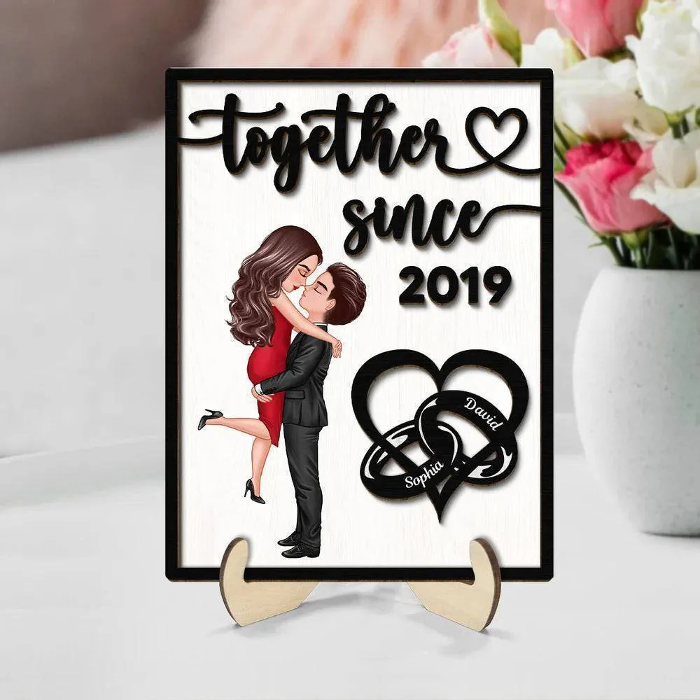 Love Timeline - ‘Together Since’ Couple Rings - Personalized 2-Layer Wooden Plaque for Valentine's & Anniversary - Image 2
