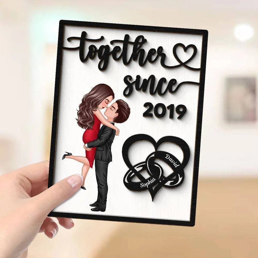 Love Timeline - ‘Together Since’ Couple Rings - Personalized 2-Layer Wooden Plaque for Valentine's & Anniversary - Image 4