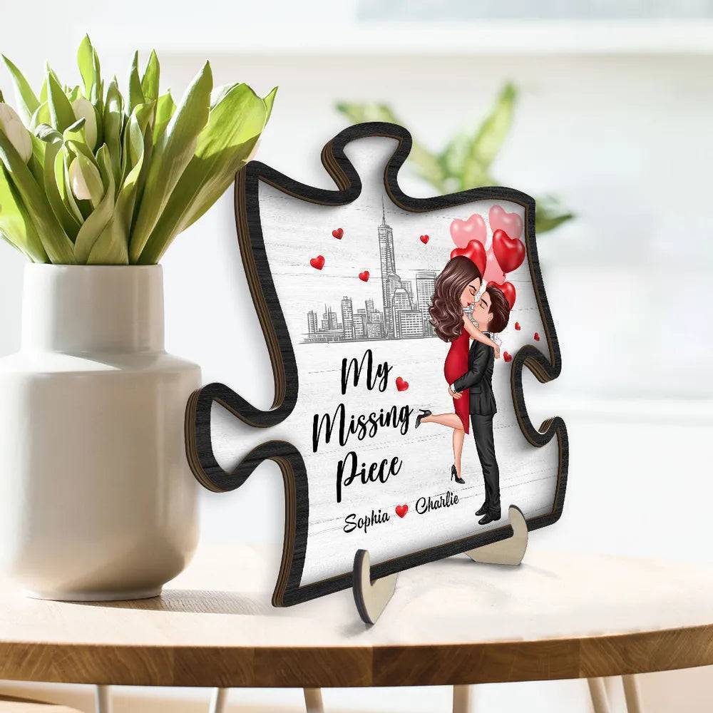 Heart's Embrace - 'My Missing Piece' Personalized Hugging Couple 2-Layer Wooden Plaque - Ideal for Valentine's & Anniversary - Image 3