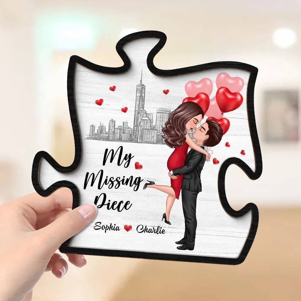 Heart's Embrace - 'My Missing Piece' Personalized Hugging Couple 2-Layer Wooden Plaque - Ideal for Valentine's & Anniversary - Image 4