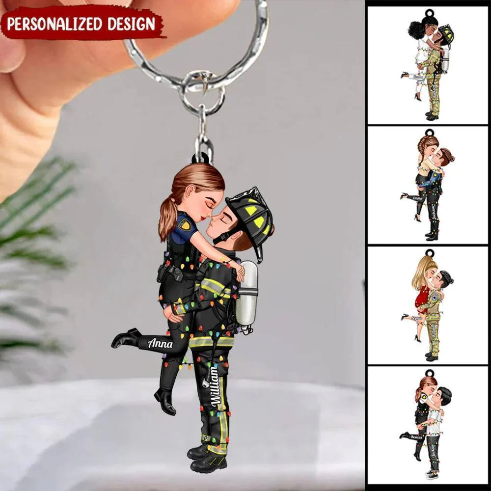 Personalized Couple Portrait, Firefighter, Nurse, Police Officer, Teacher, Gifts by Occupation Acrylic Keychain - Image 3