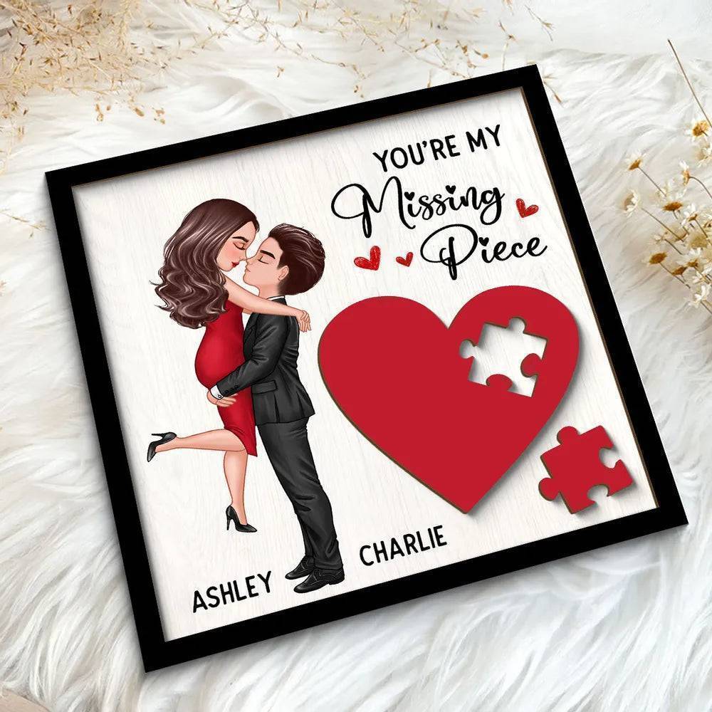 Personalized Couple's Red Heart Wooden Plaque - 2-Layer Missing Piece Design - Image 5