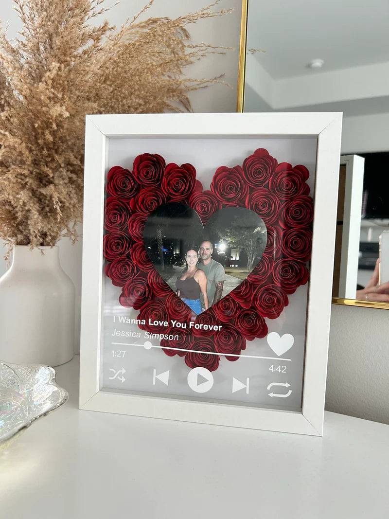 Love in Bloom - Personalized Heart-Shaped Flower Shadow Box with Photo - Ideal for Valentine's Day & Anniversaries - Image 4