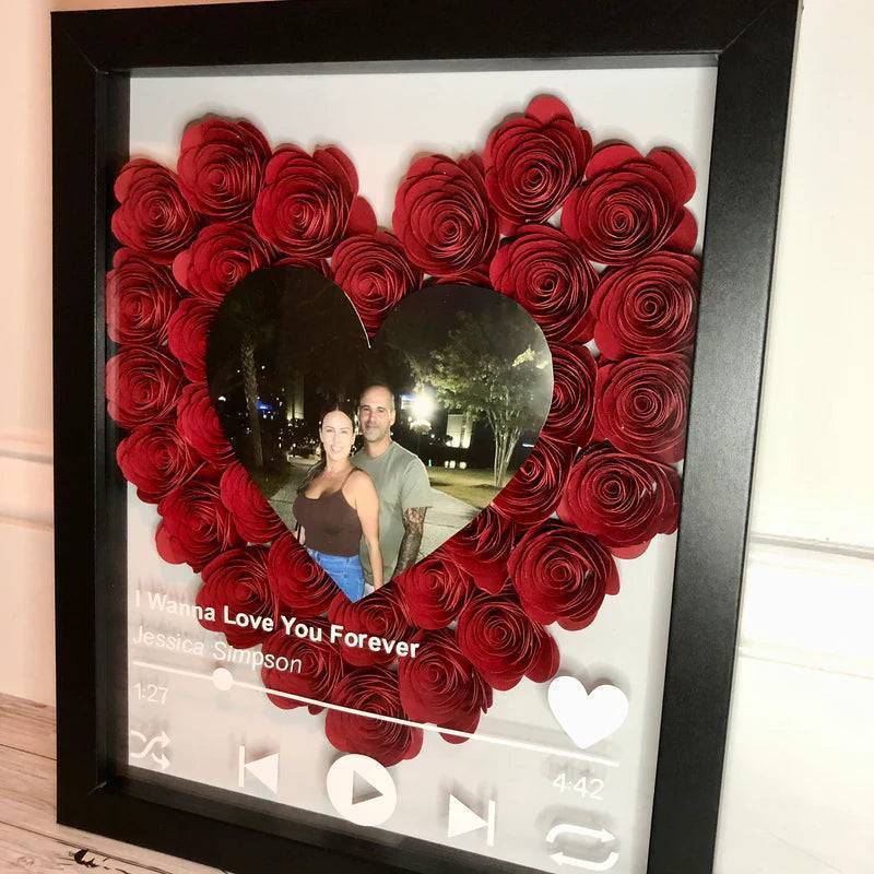 Love in Bloom - Personalized Heart-Shaped Flower Shadow Box with Photo - Ideal for Valentine's Day & Anniversaries - Image 9