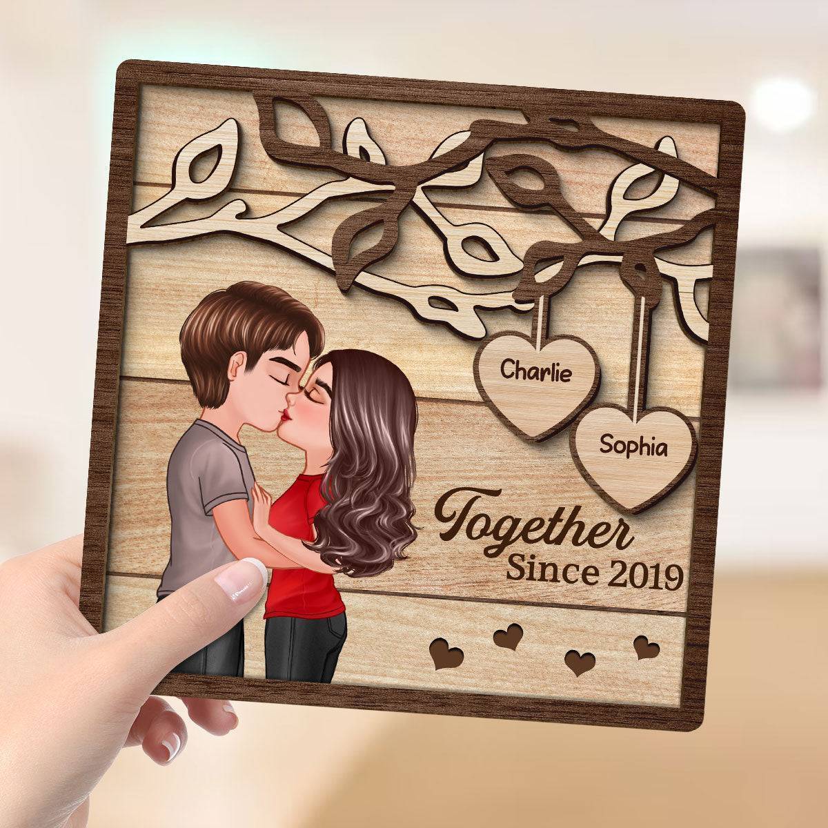 Enchanted Love - Personalized 'Couple Kissing Under Tree' Wooden Plaque - A Perfect Valentine's & Anniversary Gift for Him and Her - Image 6