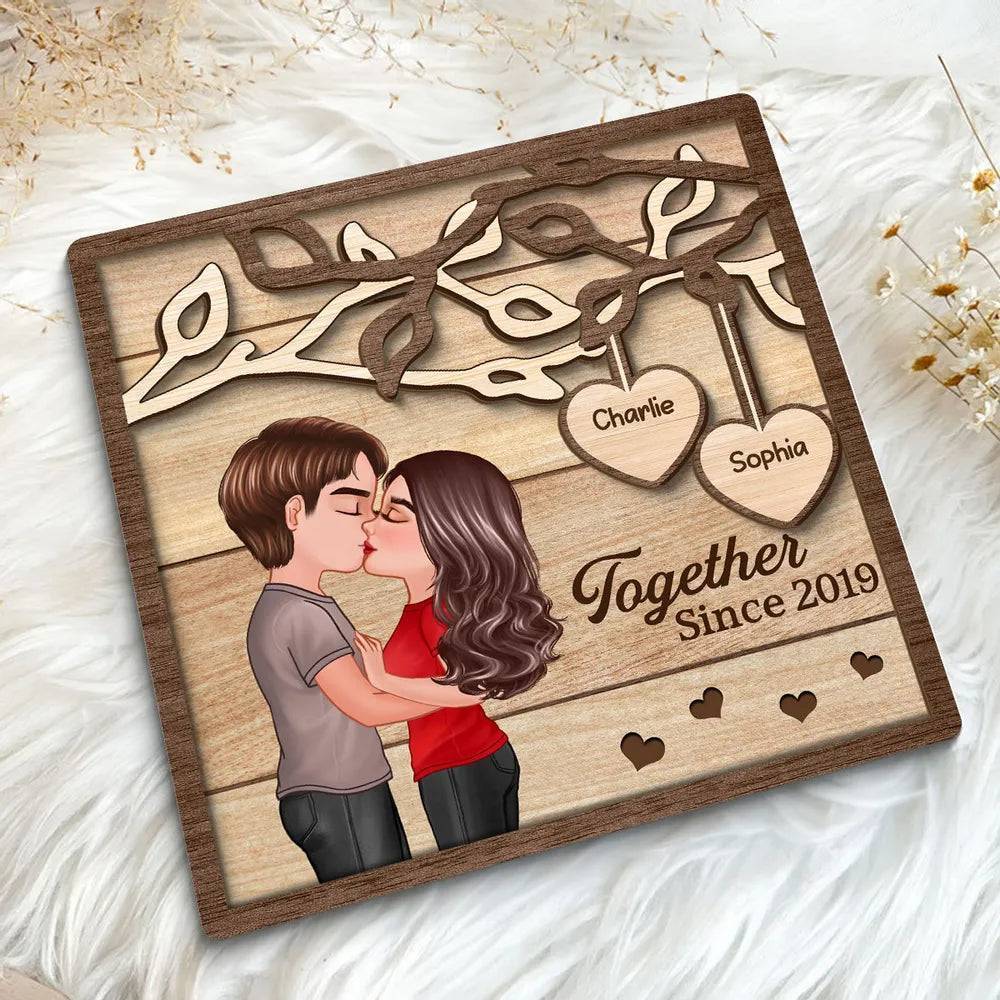 Enchanted Love - Personalized 'Couple Kissing Under Tree' Wooden Plaque - A Perfect Valentine's & Anniversary Gift for Him and Her - Image 7