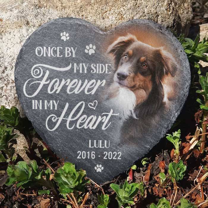 Personalized Heart Stone Pet Memorial Tribute for Garden Decor, Once By My Side Forever In My Heart, Unique Sympathy Gift - Image 3