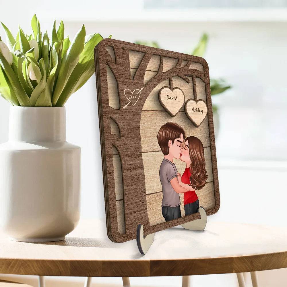 Love Beneath the Boughs - Personalized Kissing Couple Under Tree Wooden Plaque - 2-Layer Romantic Gift for Valentine's & Anniversaries - Image 3