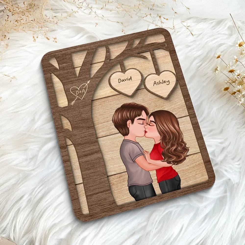 Love Beneath the Boughs - Personalized Kissing Couple Under Tree Wooden Plaque - 2-Layer Romantic Gift for Valentine's & Anniversaries - Image 5