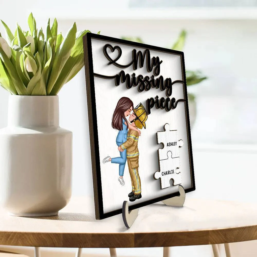My Missing Piece - Personalized 2-Layer Wooden Plaque for Heroes - Firefighters, Nurses, Police Officers - Romantic Gift for Valentine's & Anniversaries - Image 3