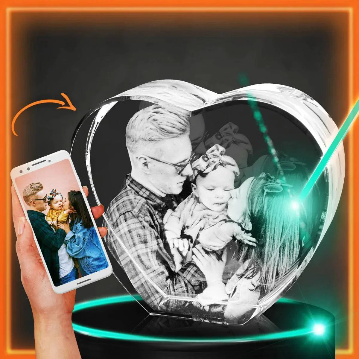 Love in 3D - Personalized Crystal Keepsake in Prestige, Heart, & Square Shapes - Perfect Gift for Valentine's & Anniversaries - Image 2