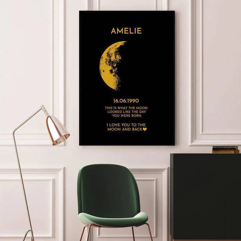 Moonlit Love - Personalized Couple Art with Real Moon Phase - Unique Anniversary & Valentine's Memory Gift - Image 11