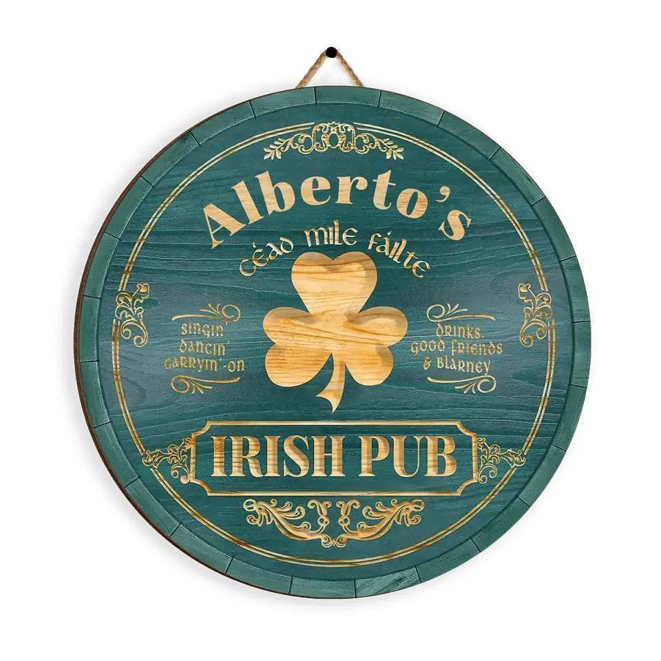 Personalized Irish Pub Clover Wooden Sign Round Green Bar Decor With Celtic Style Lettering Unique St. Patrick's Day Gift - Image 2