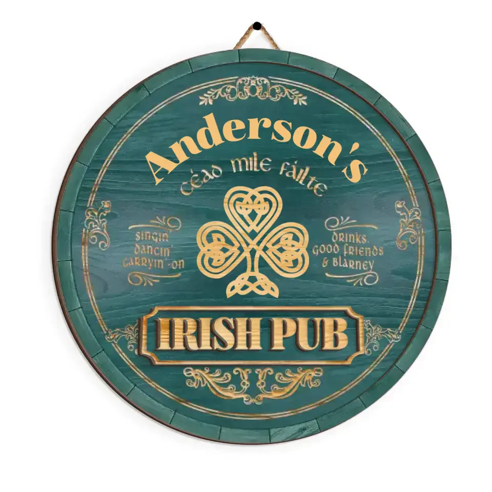 Personalized Irish Pub Clover Wooden Sign Round Green Bar Decor With Celtic Style Lettering Unique St. Patrick's Day Gift - Image 6