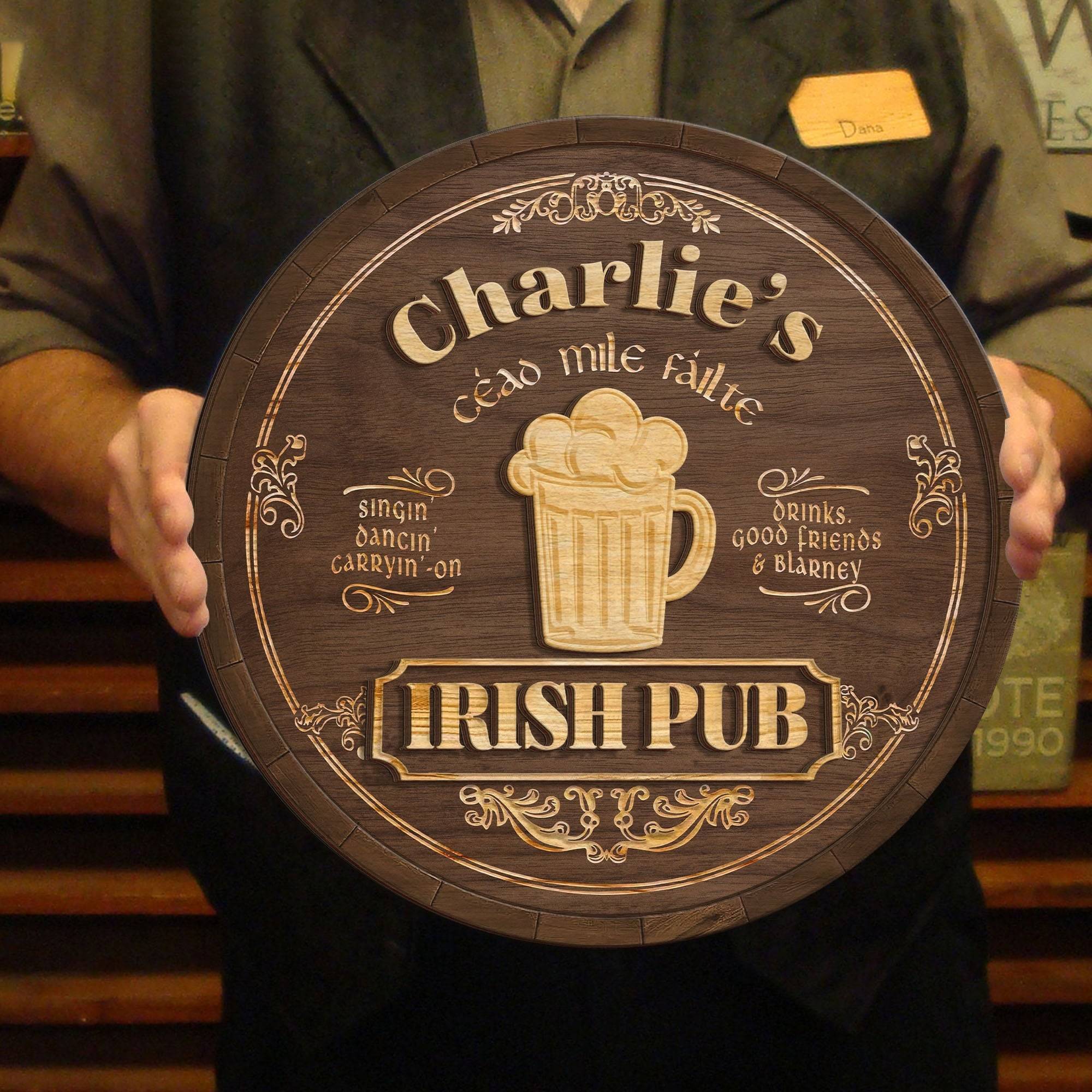 Personalized Irish Pub Clover Wooden Sign Round Green Bar Decor With Celtic Style Lettering Unique St. Patrick's Day Gift - Image 8